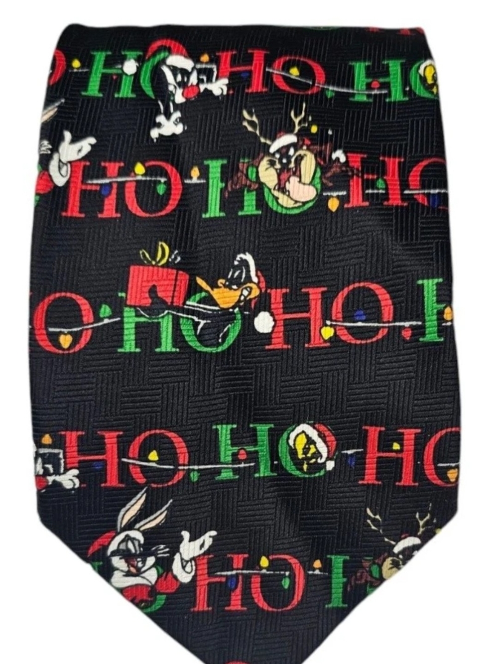 Vtg Men's Looney Tune Neck Tie Christmas Bugs Bunny Tweety 4" x 56" 1997 Black